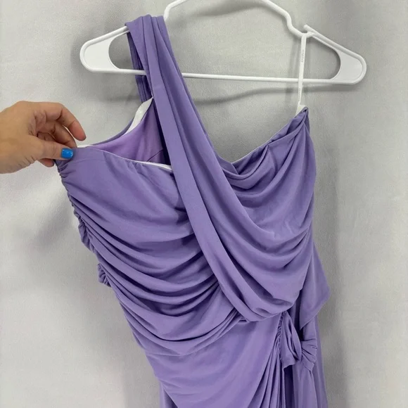 Eloquii Lilac One Shoulder Ruched Wrap Midi Dress Plus Size 22 lavender purple - Picture 8 of 9